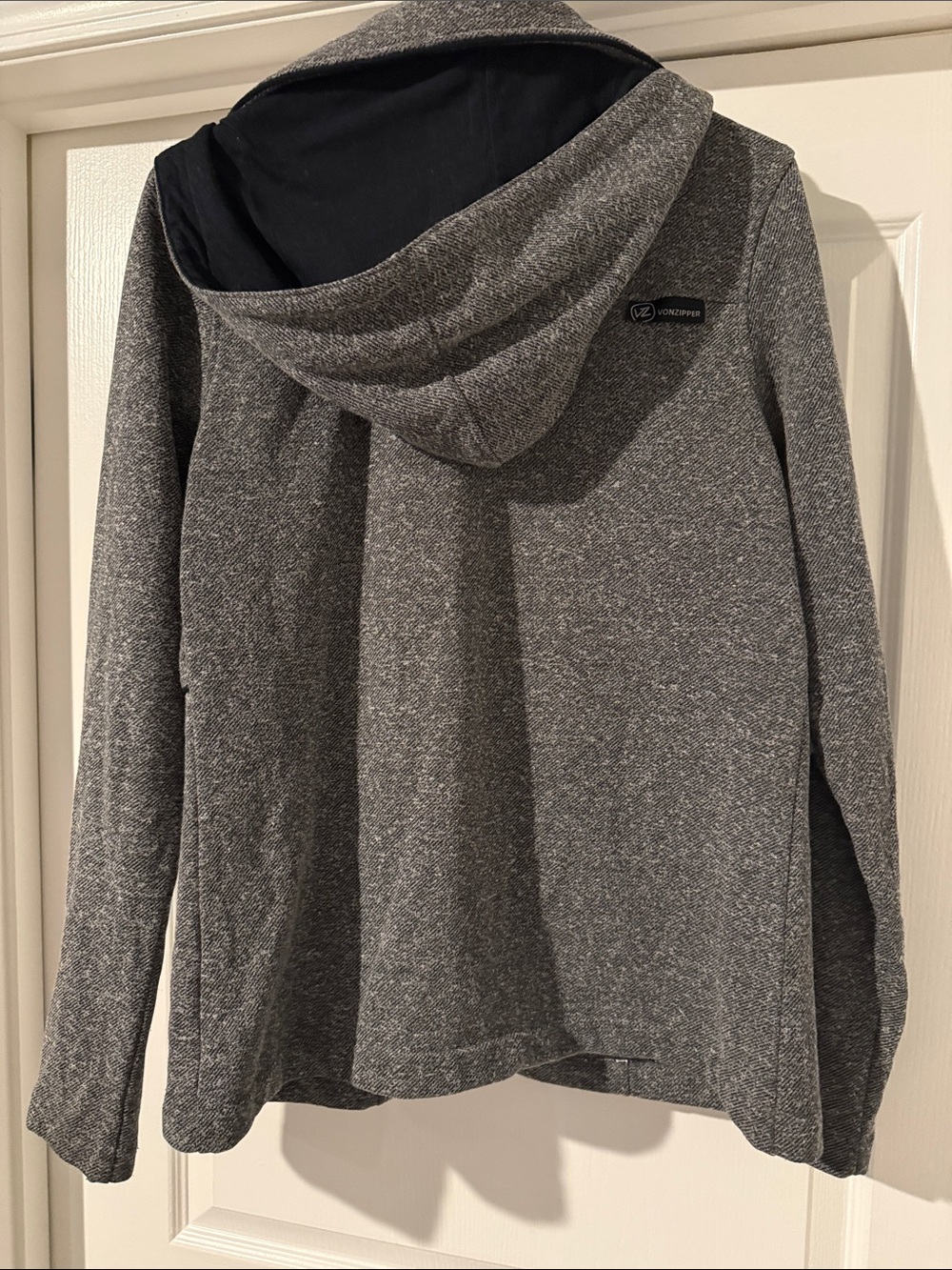 Women's Double-Breasted Gray Pea Coat with Black Piping - Picture 2 of 5